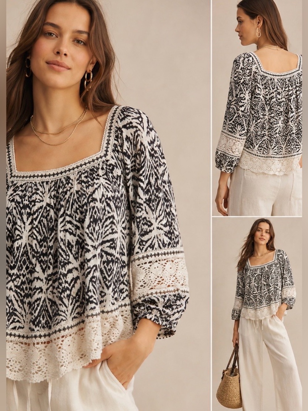 Panama Jack Palm Tree Linen Blend Boho Top Size XL